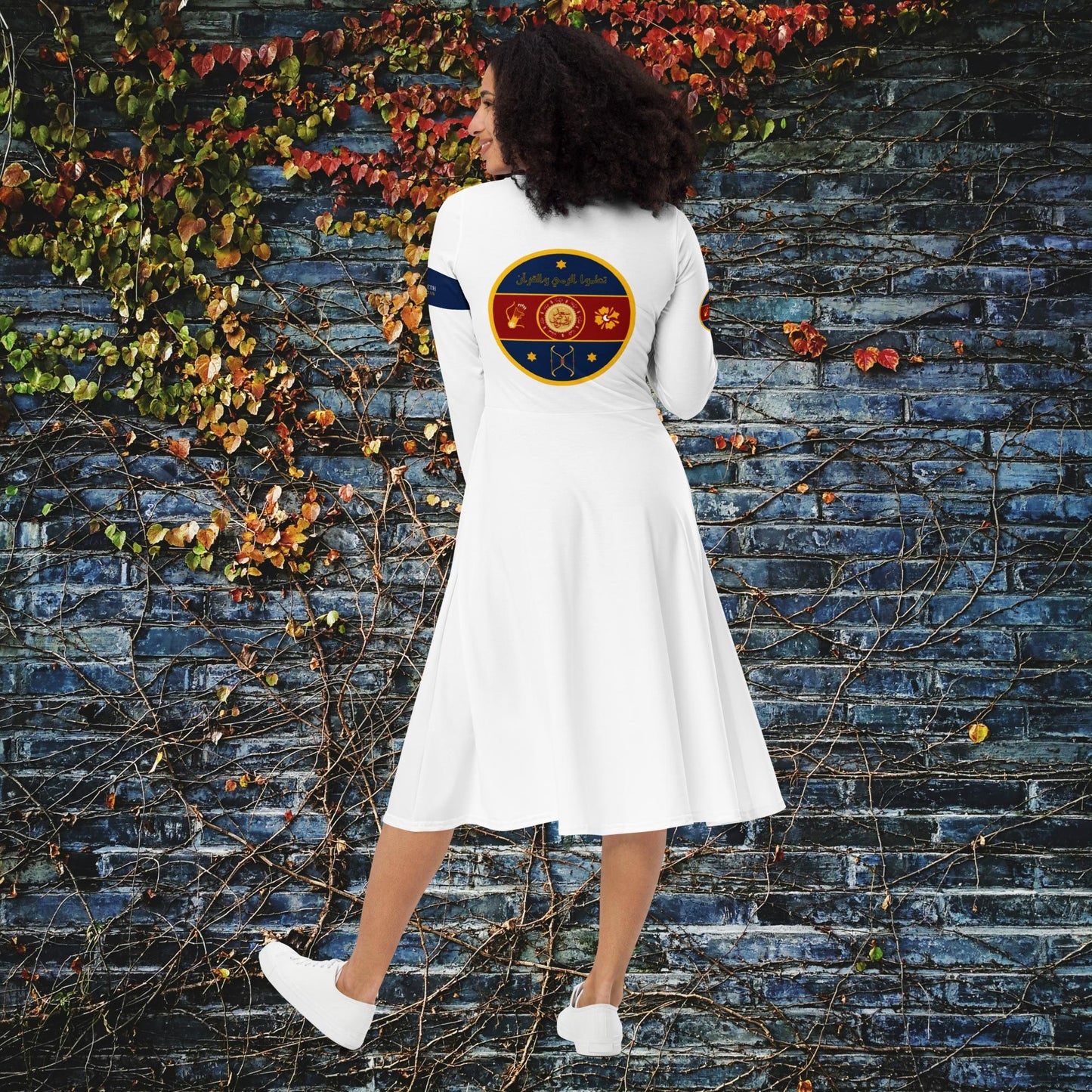 The FEAC Emblem - on back - 'Khadijahesque' long sleeve midi dress