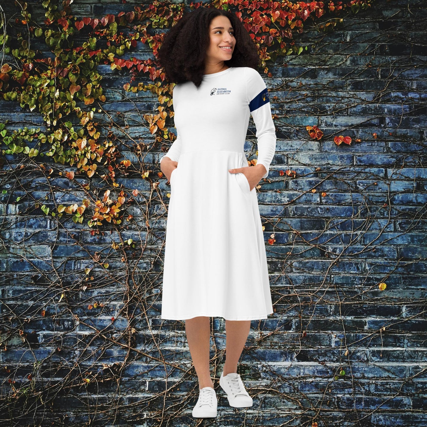 The FEAC Emblem - on back - 'Khadijahesque' long sleeve midi dress