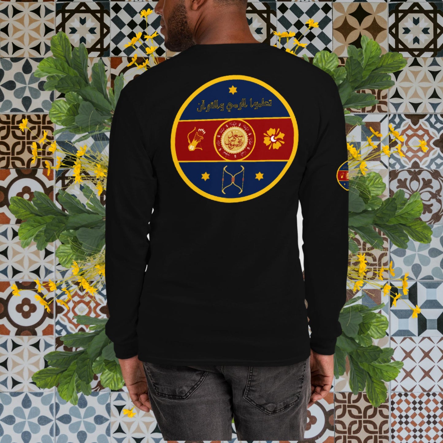 The Fatima Elizabeth Archery Club Emblem (BACK of shirt emblem) - Men’s Long Sleeve Shirt