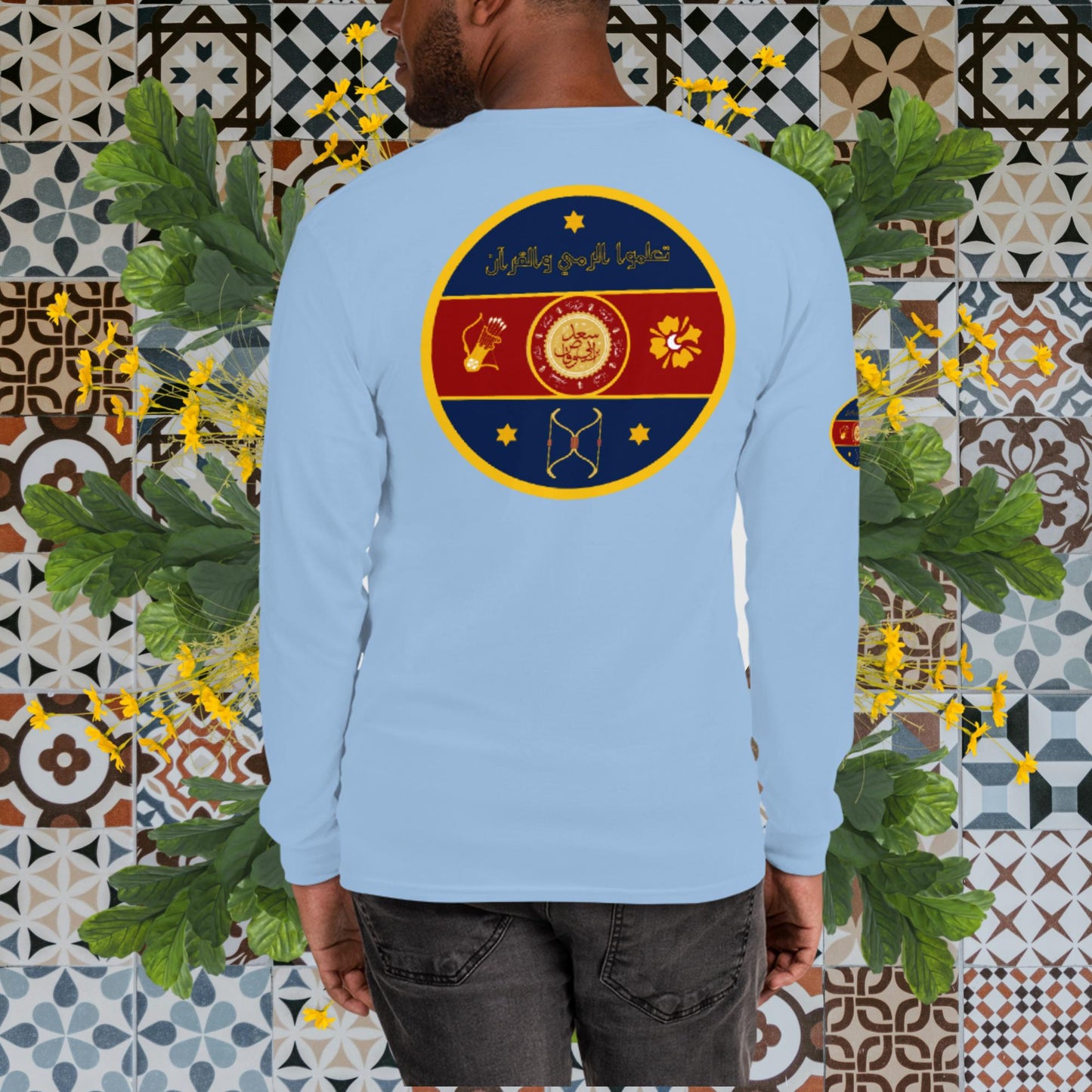 The Fatima Elizabeth Archery Club Emblem (BACK of shirt emblem) - Men’s Long Sleeve Shirt