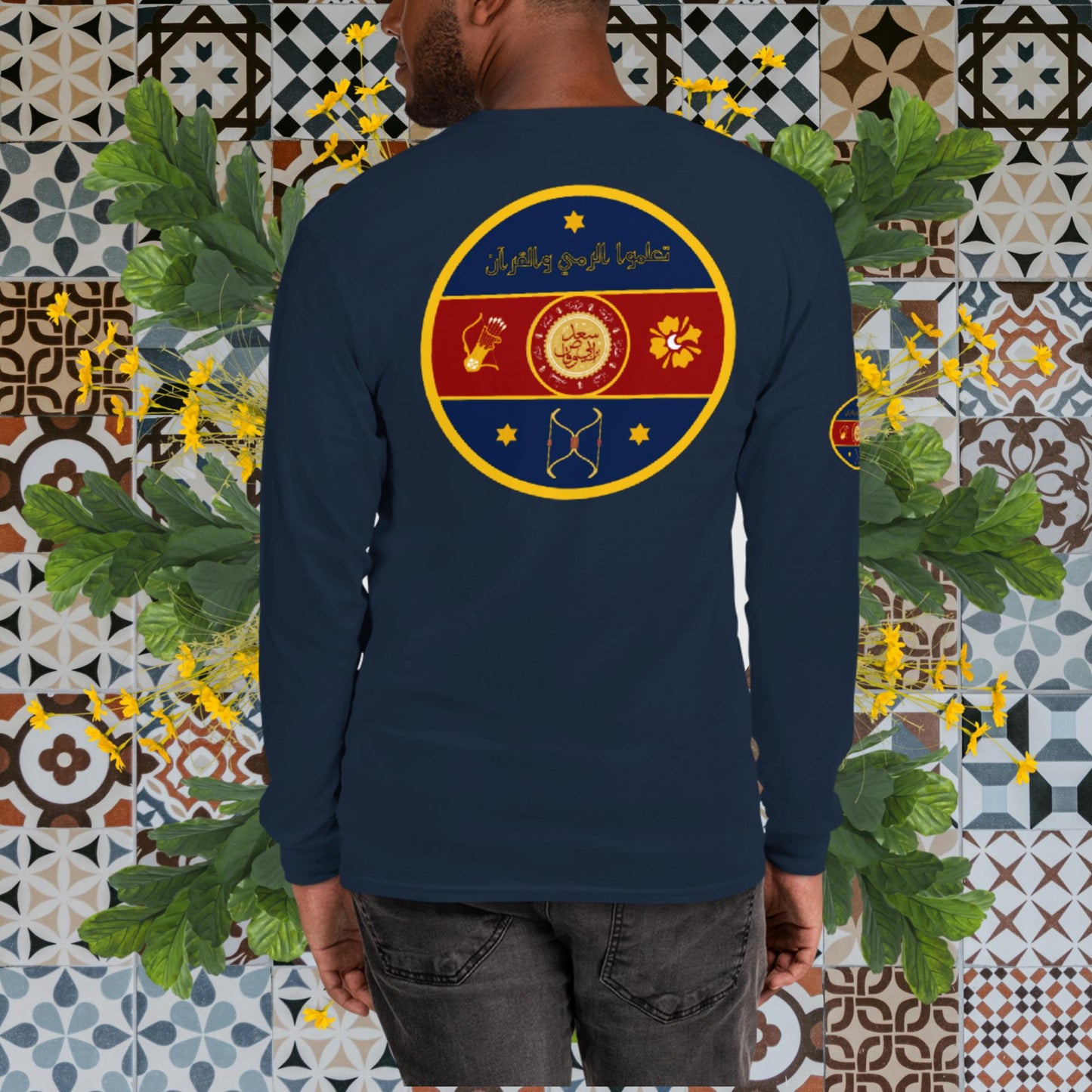 The Fatima Elizabeth Archery Club Emblem (BACK of shirt emblem) - Men’s Long Sleeve Shirt