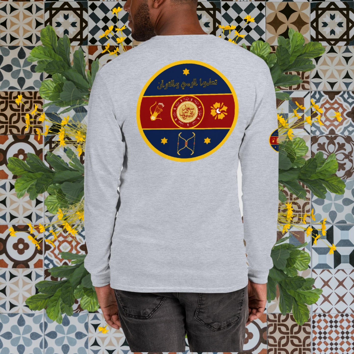 The Fatima Elizabeth Archery Club Emblem (BACK of shirt emblem) - Men’s Long Sleeve Shirt