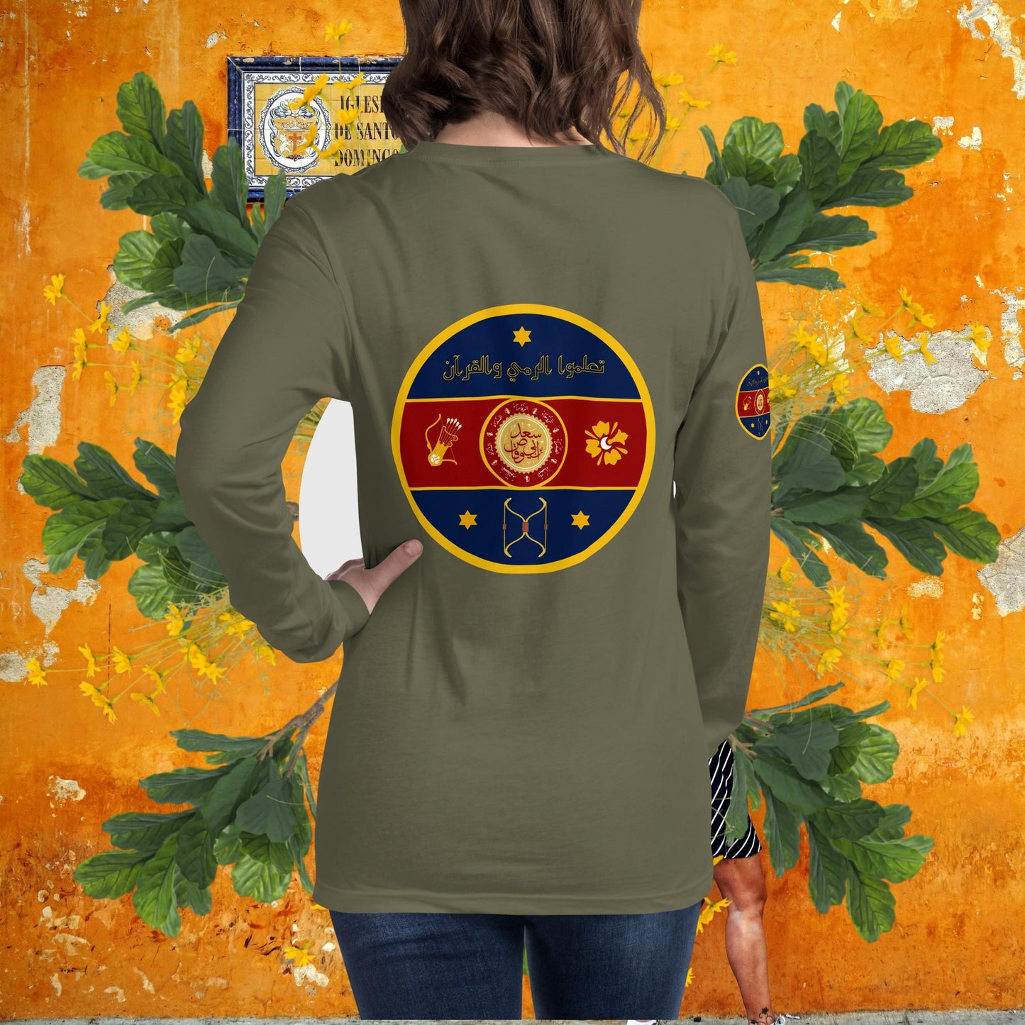 The Fatima Elizabeth Archery Club Emblem (BACK of shirt emblem) - Unisex Long Sleeve Tee
