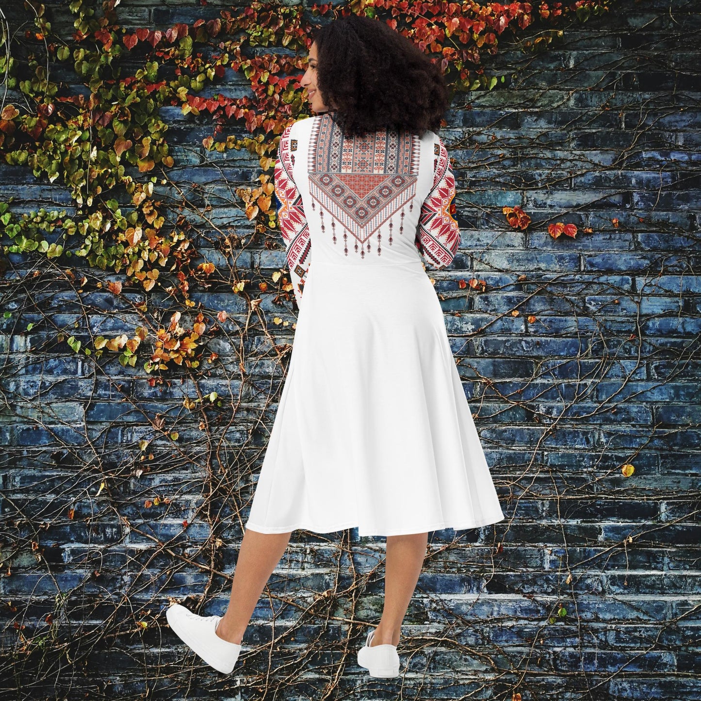 Palestine pattern FEAC print long sleeve midi dress