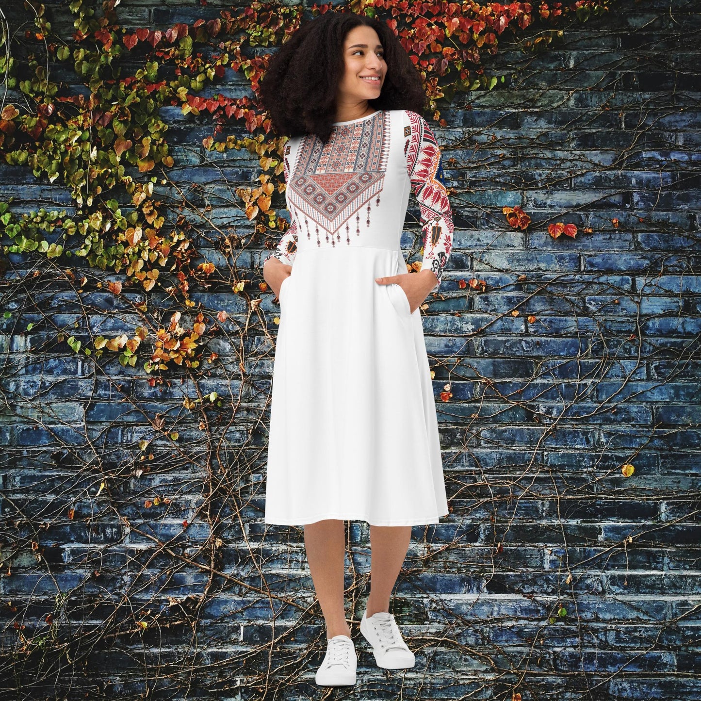 Palestine pattern FEAC print long sleeve midi dress